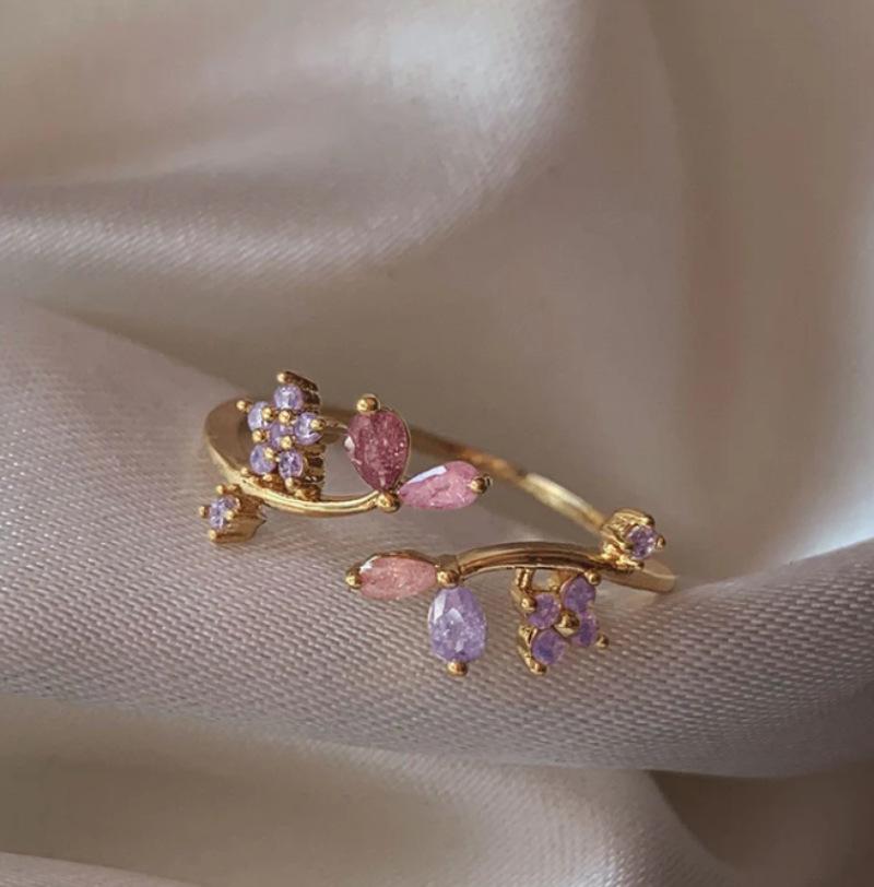 New Cute Colorful Zircon Flower Ring For Women Girl Fashion Vintage Zircon Adjustable Rings Jewelry Gift