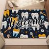 Cute Teeth Welcome Doormat Dark Blue Cartoon Tooth Floor Rug Indoor Outdoor Entrance Carpet for Dental Clinic Hospital Decor