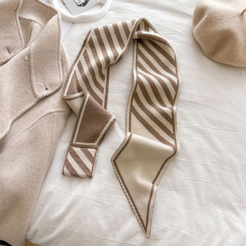 Polka Dot Striped Thicken And Warm Winter Small Knitted Scarf For Women Striped Neck Gaiter Versatile Temperament Scarves