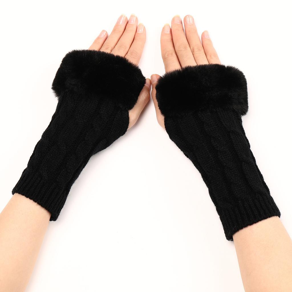 Twist Turned Short Furry Gloves New Style Women's Autumn and Winter Knitted Arm Covers with Exposed Half Finger Woolen Warm Sleeves