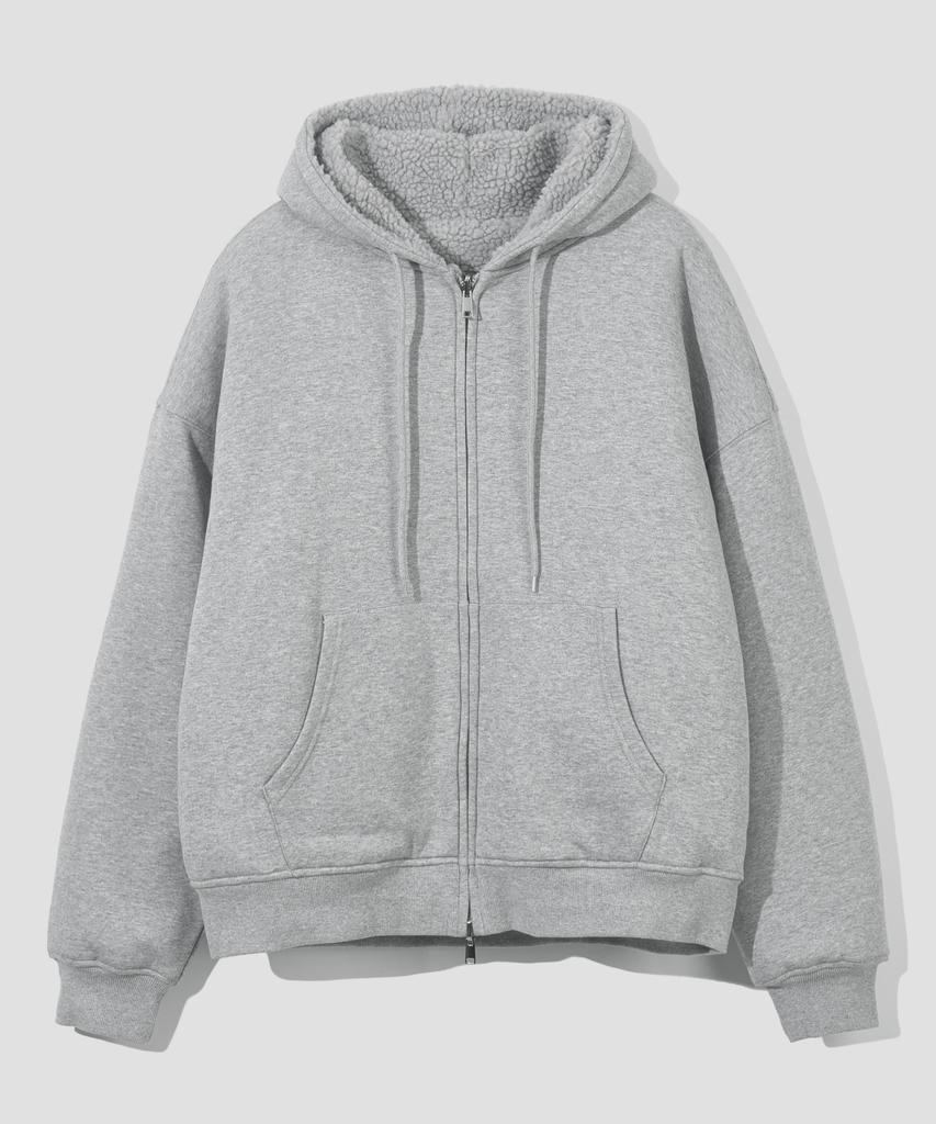 Agod Reversible Heavy Fleece Boa Hooded Zip-Up [Heather Grey]