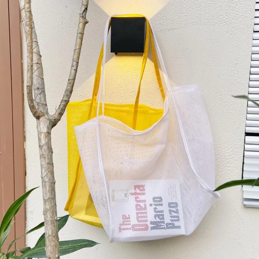 Nylon Beach Handbag Transparent Hollow Tote Bag Make Up Mesh Shoulder Bag Travel
