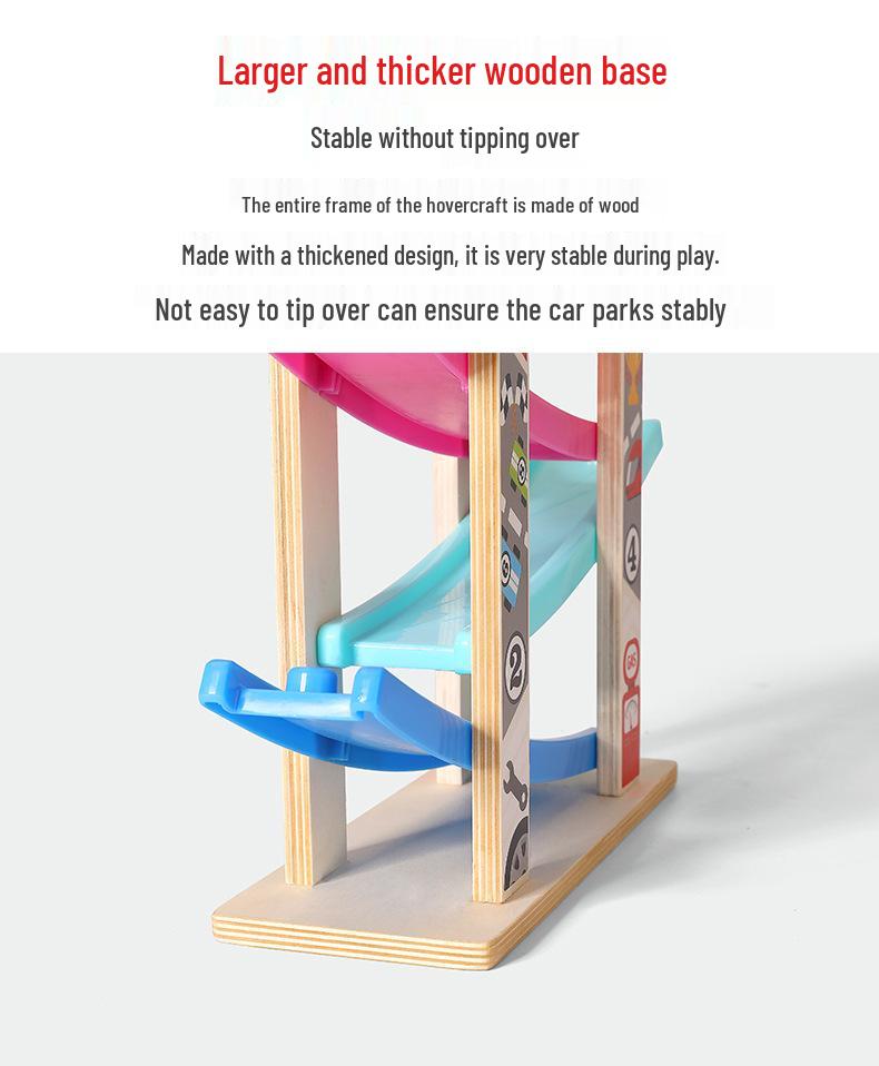 Children's Wooden Multi-Layer Racing Track Toy with Inertial Glider Cars