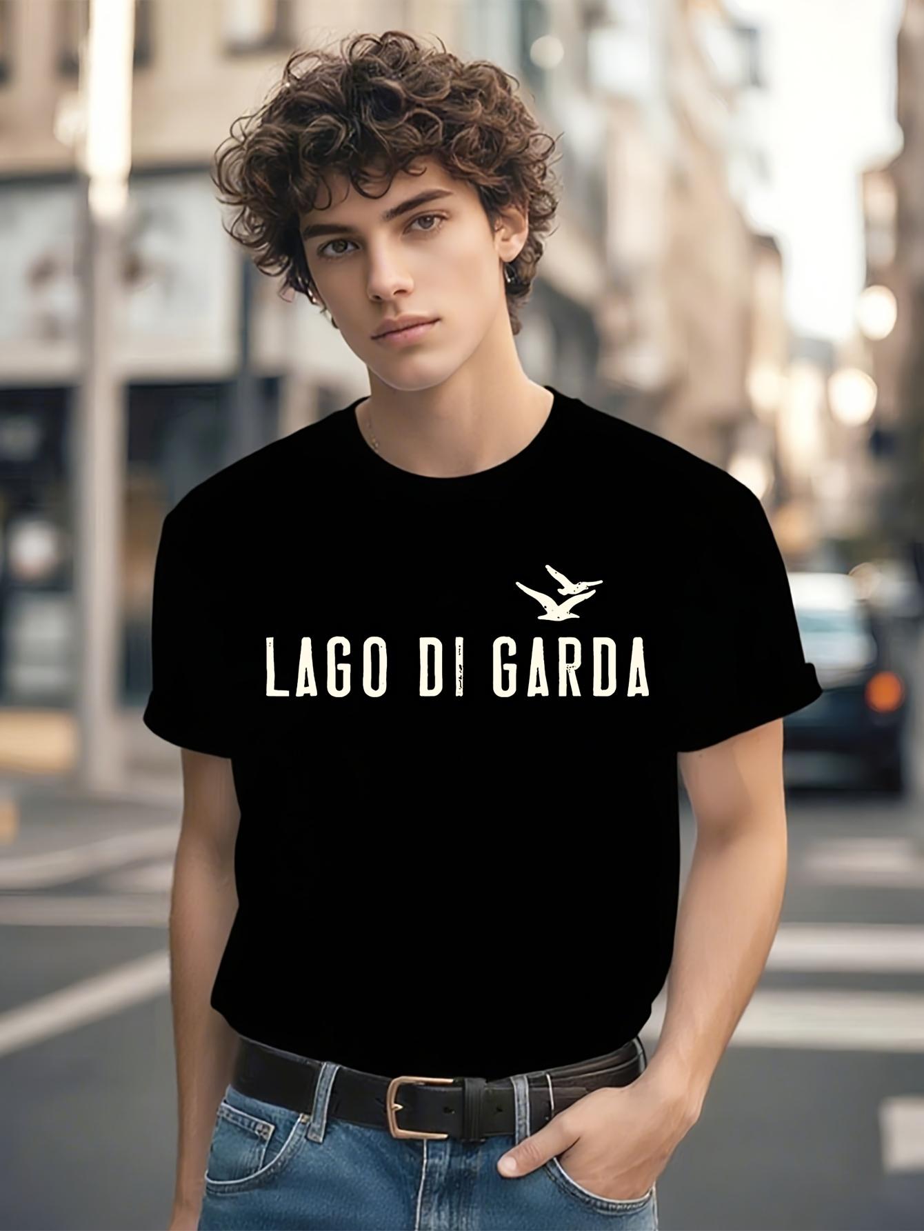 Lake Garda Lago di Garda Italy Graphic T-shirt - Black with White & Golden Print XL