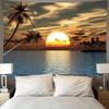 Seaside Sunset Tapestry Beach Palm Tree Pattern Wall Hanging Bohemian Home Decor Bedroom Outdoor Art Wall Carpet