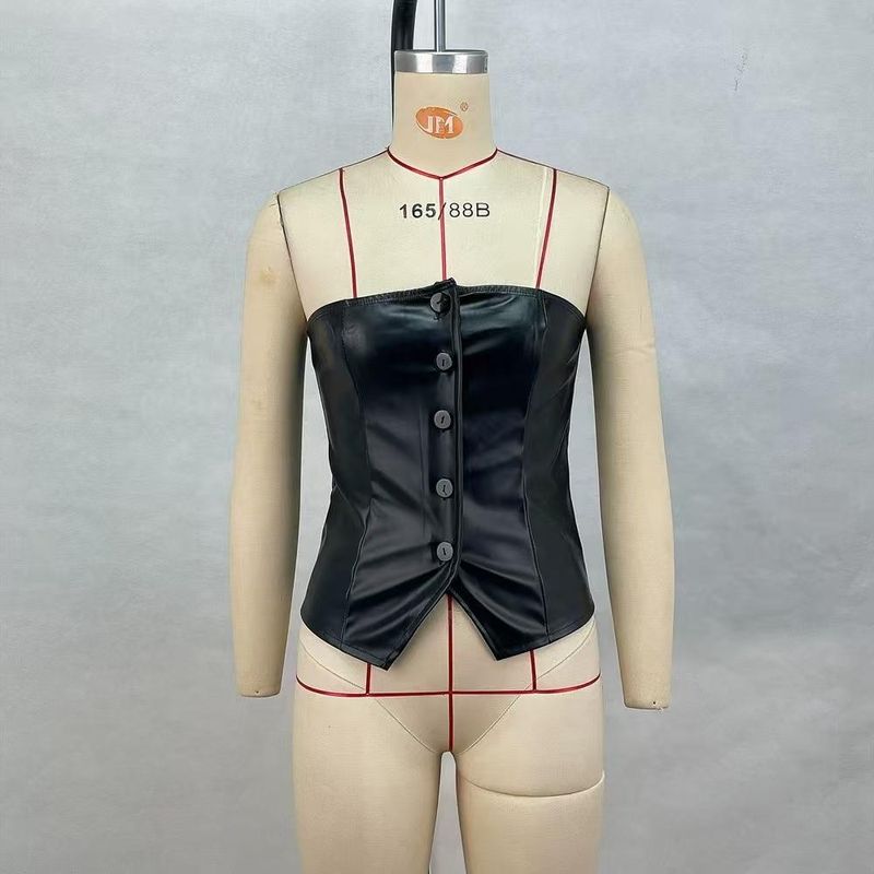 Fashion Style New Sexy PU Leather Tube Top Tops Silm Slim Looking Short Vest Sexy PU Leather Vest