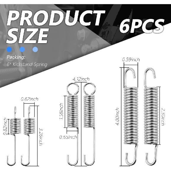 6PCS Motorcycle Kickstand Springs,Antirust Stand Side Kickstand Spring Replacement for Enhanced Stabilizing Support,3 Size Motorcycle Parts of Bike