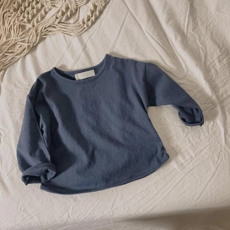 Children Solid Long Sleeves Bottoming Shirt For Boy Girl Kid Loose T-shirt Retro Baby Cotton Tops Toddler Casual Tees Autumn