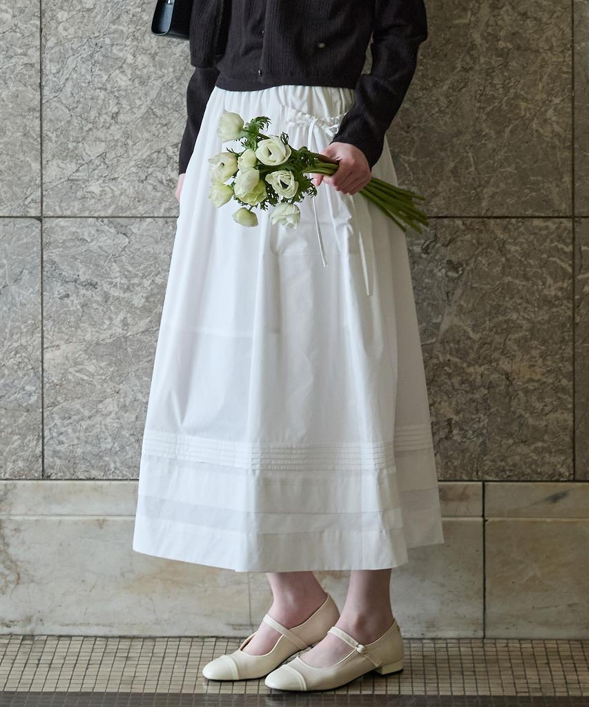 Tudment Pintuck Flare Skirt Ivory