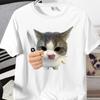 Kinder Rundhals Kurzarm T-Shirt mit Aufdruck Katze hält Messer