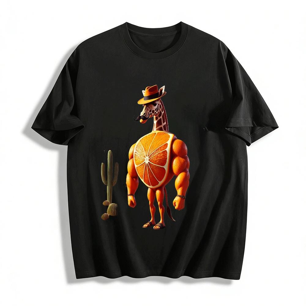 Funny Giraffe Orange Muscle Graphic Print T-Shirt Pure cotton T-shirt XXS