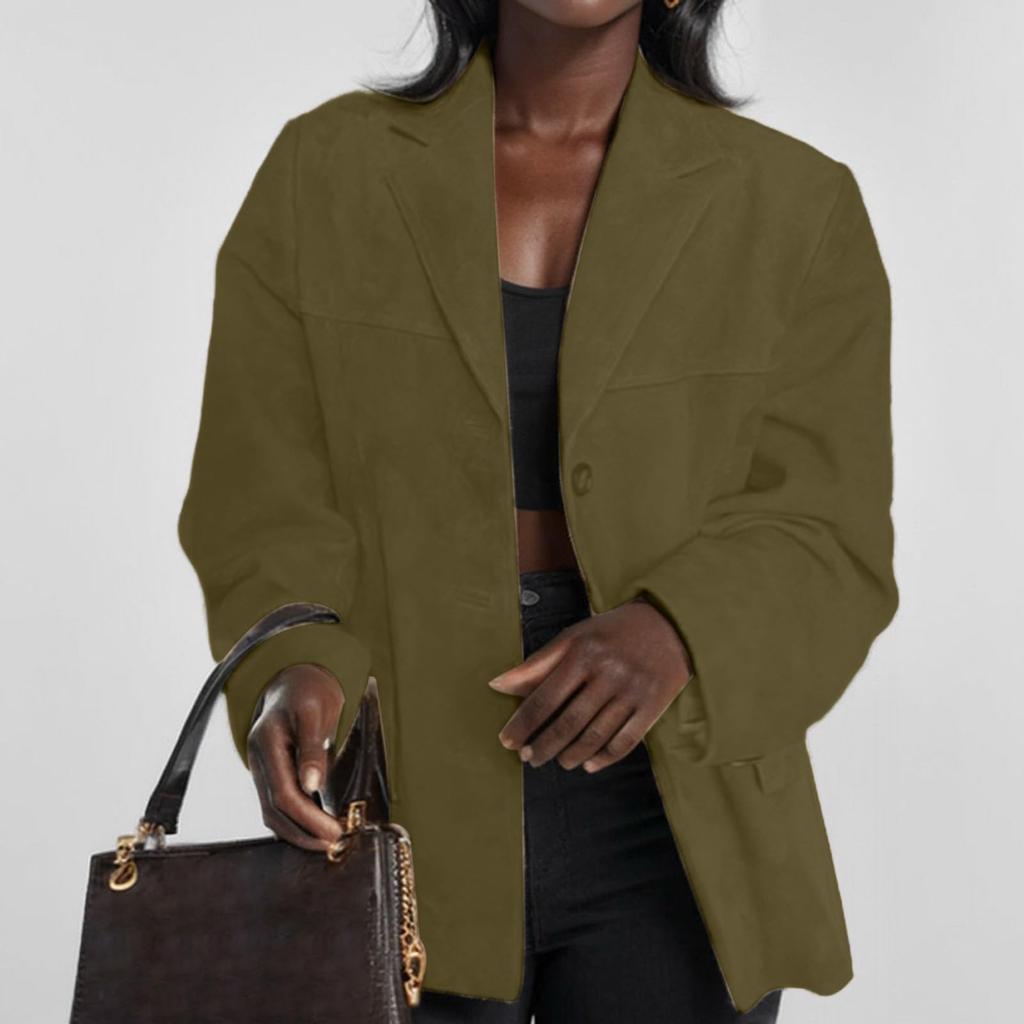 Women's Fashion Solid Color Vintage Casual Oversized Pocket Long-Sleeve  Jacket