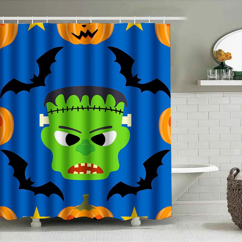 

Tuniu Friendly Frankenstein Halloween Bat Pumpkin Shower Curtain For Bathroom Decor W60H190(CM)-1 Pcs