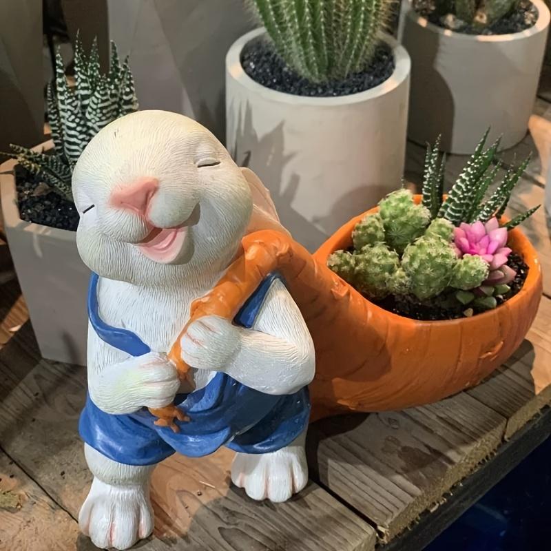 Whimsical Rabbit Carrying Carrot Resin Statue Versatile Indoor/Outdoor Decorative Planter, Perfect for Home,Garden, Ideal Gift for Holidays