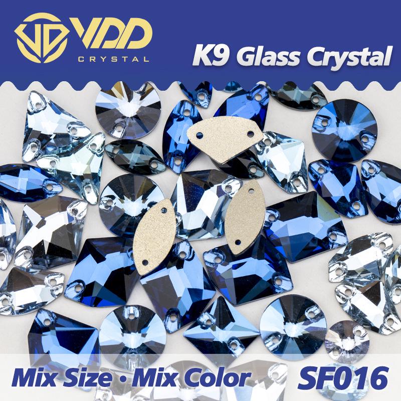VDD K9 Glas Kristall Strasssteine: Gemischte Formen & Größen, Handgenäht, Hochwertige DIY-Kleidungsdekorationen, Knöpfe mit flacher Rückseite.