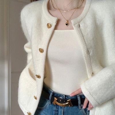 Women's Short White Sweater Coat Elegant Short Top Long Sleeve Women's Top Casual Loose Jacket Coat