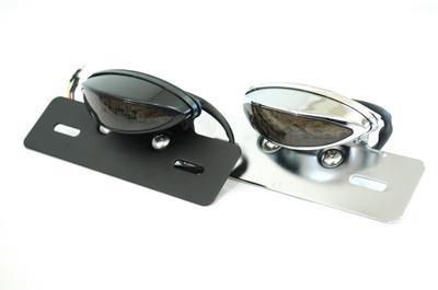 Universelle LED Schlanke Katzenaugen-Rückleuchte [VORTEIL] Leichte Custom-Motorrad-Kennzeichenhalter (3, Schwarz/Rauchglas)