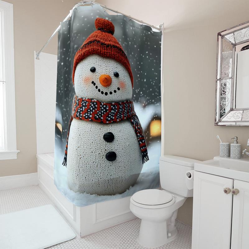 Tuniu Charming Snowman Winter Holiday Shower Curtain Cute Festive Bathroom Decor Set