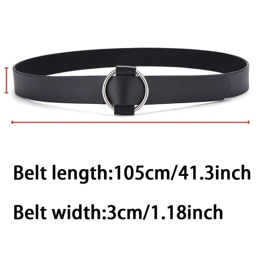 Women Belt Non Perforated Fashion Simple Round Buckle Belt Genuine Casual PU Leather Belt With Skirt Pants Jeans Women Waistband