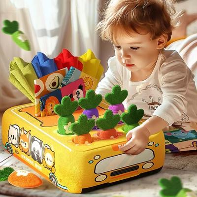 Giocattoli per Bambini 0-12 Mesi Scatola di Fazzoletti Giocattolo Ravanello Estraibile Giochi per Bambini Piccoli Giocattoli per Abilità Motorie Fini Giocattolo Sensoriale per l'Apprendimento Precoce Montessori