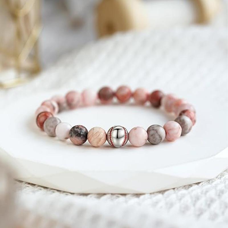 Pink Zebra Elastic Rope Baseball Bead Bracelet Games Gift Handmade Jewelry