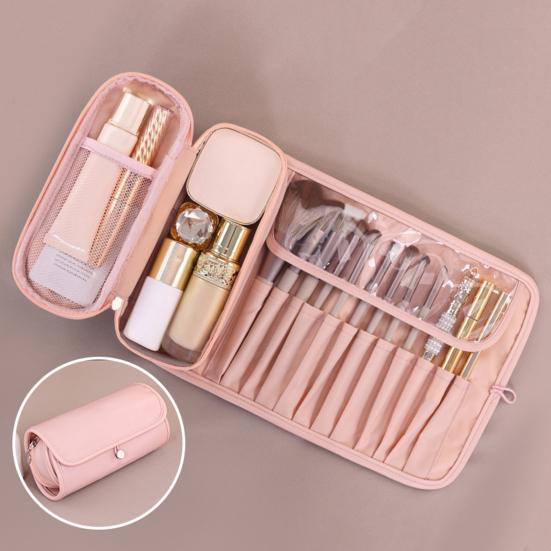 Travel Makeup Brush Bag Roll Up Makeup Brush Organizer 12 Slots Makeup Brush Case with Zipper Pocket for Cosmetic Essentials Makeup Brushes