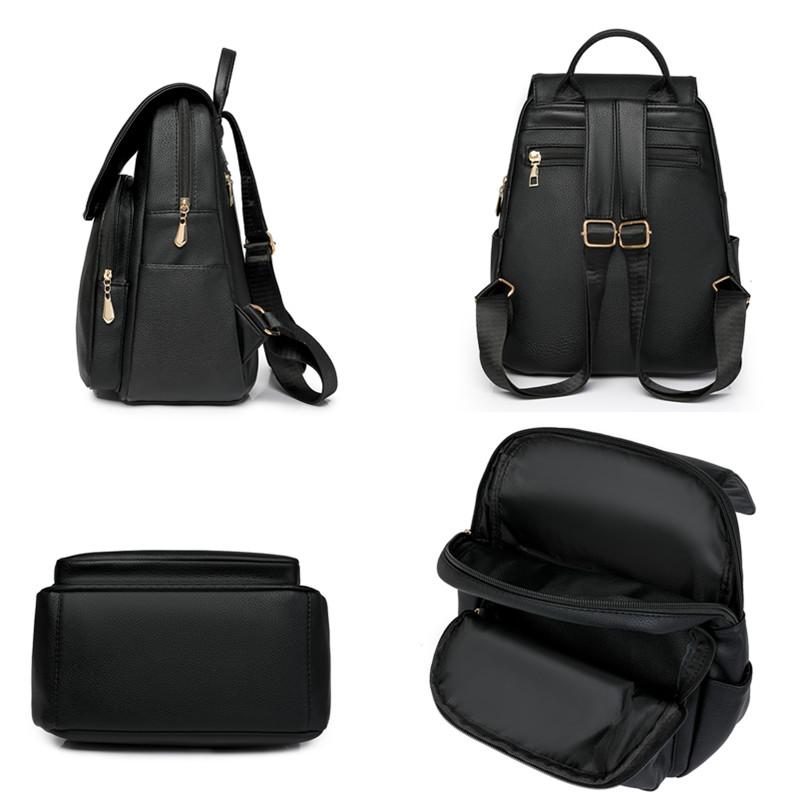 Fashion High-capacity Brand Backpack for Lady New Solid Color PU Leather Student School Bag Leisure Travel