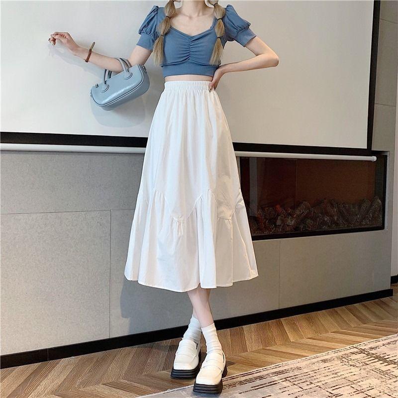 Half Length Skirt High Waist Pleated Summer A-line Large Skirt Skirt Korean Fashion Skirts Clothes for Women