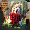Puppy and Roses Print Blanket Warm Soft Fluffy Kids and Adults Sofa Bed Throw Blanket for Home Travel Camping Multi-Size