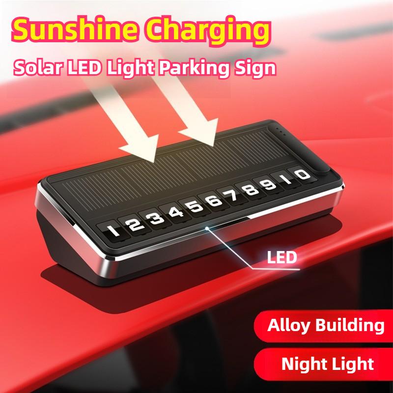 Solar Car Phone Number Plate Led Lighting Temporary Parking Card Hidden Plates Car Park Stop Multiple Number Parking Gadgets