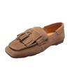 Square head soft sole single shoes women's new versatile tassel shallow mouth Doudou shoes non-slip one-pedal women