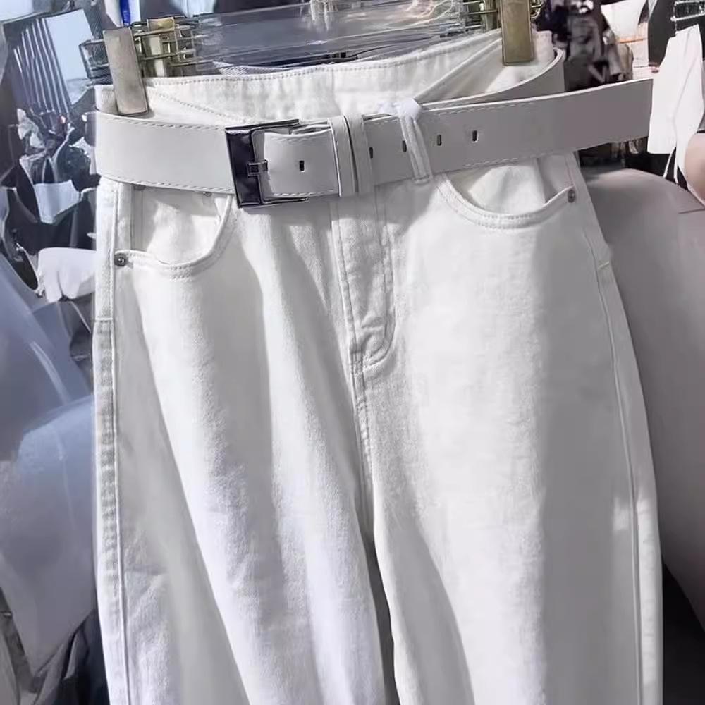 2024 Trendy Women's White Wide-Leg Straight-Leg Jeans: Versatile, Loose, Slimming, Perfect for Summer.