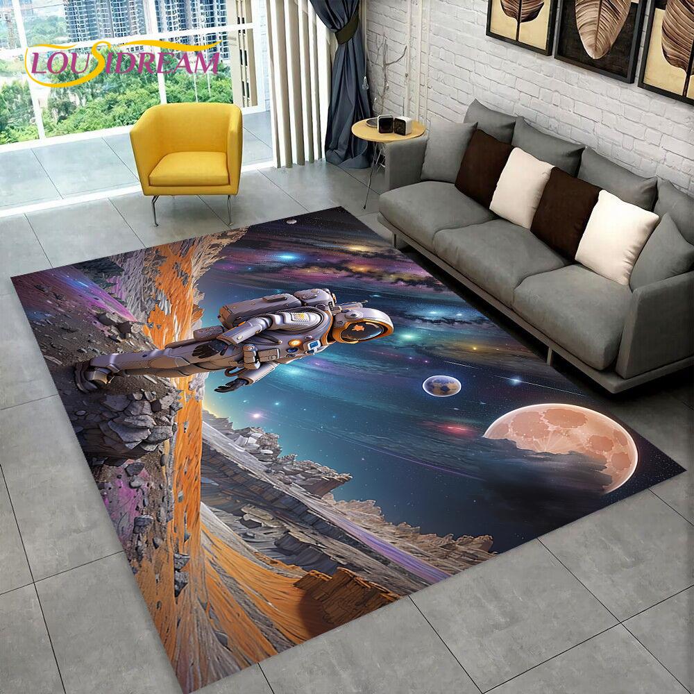 Astronaut Dream Universe Spaceman 3D Outer Space Cartoon Rug Carpet for Living Room Bedroom Decor,Non-slip for Sofa Doormat Kids