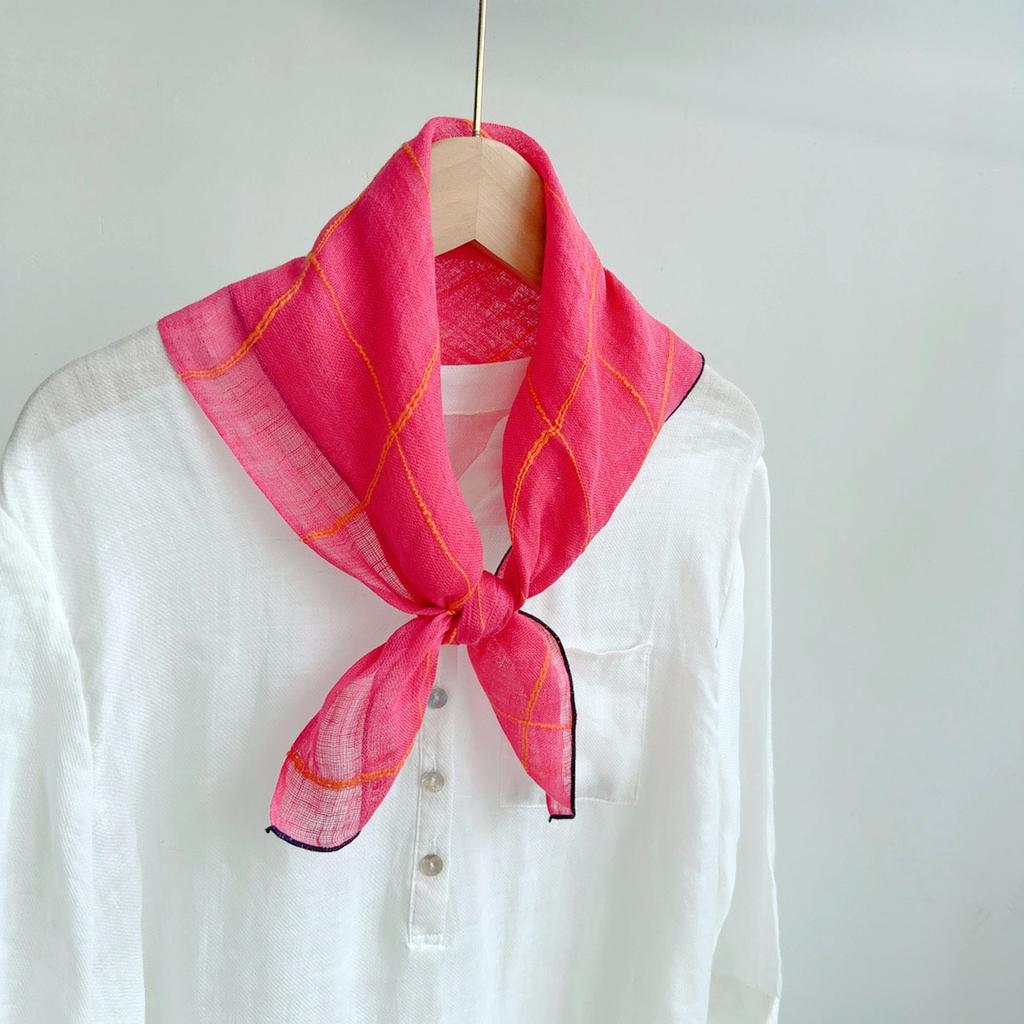 Retro Small Plaid Linen Square Scarf Literary And Versatile Women'S Summer Neck Protection Small Silk Scarf Scarf Accessories