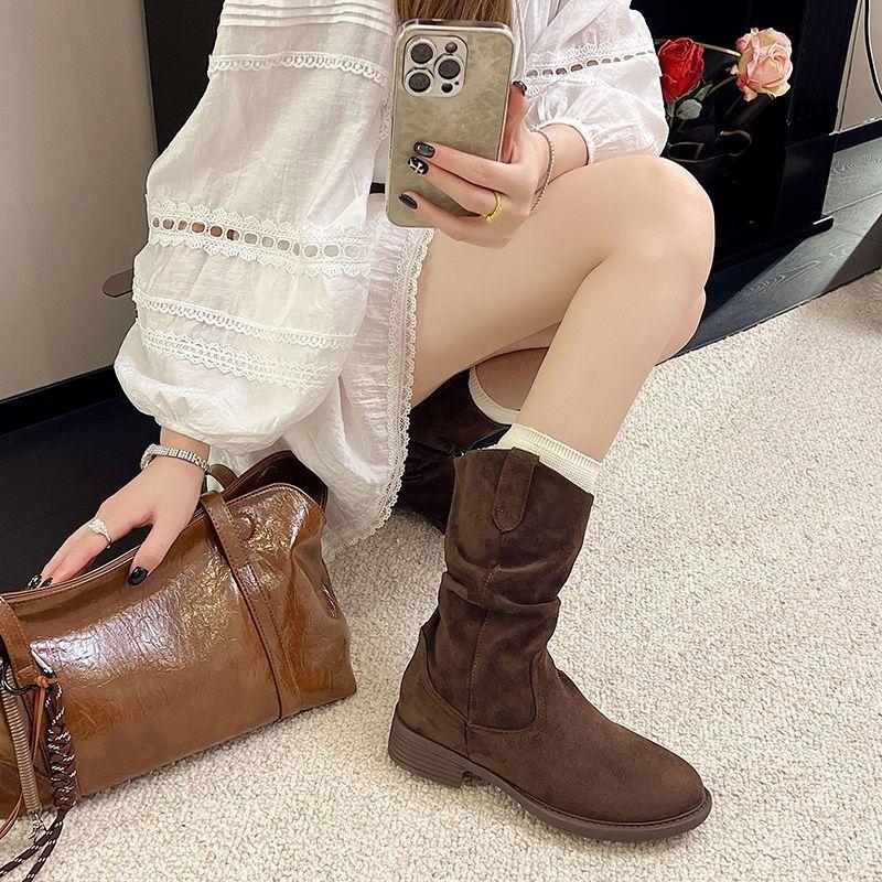 Maillard Martin Boots Women's 2025 Autumn and Winter New Super Fire Thick-soled Mid-tube Western Cowboy Short Boots Stacked Knight Boots