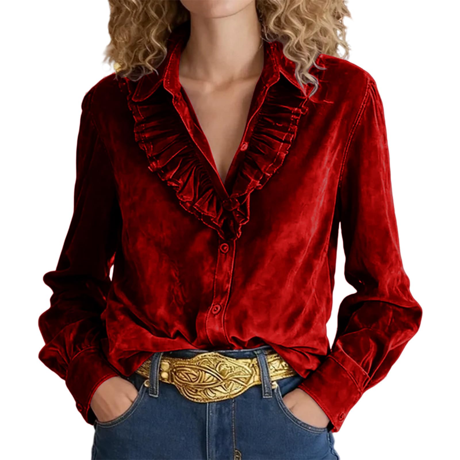 

Women s Color Gold Velvet Fashionable Long Sleeved T,shirt Pullover Shirt Top XL червоний