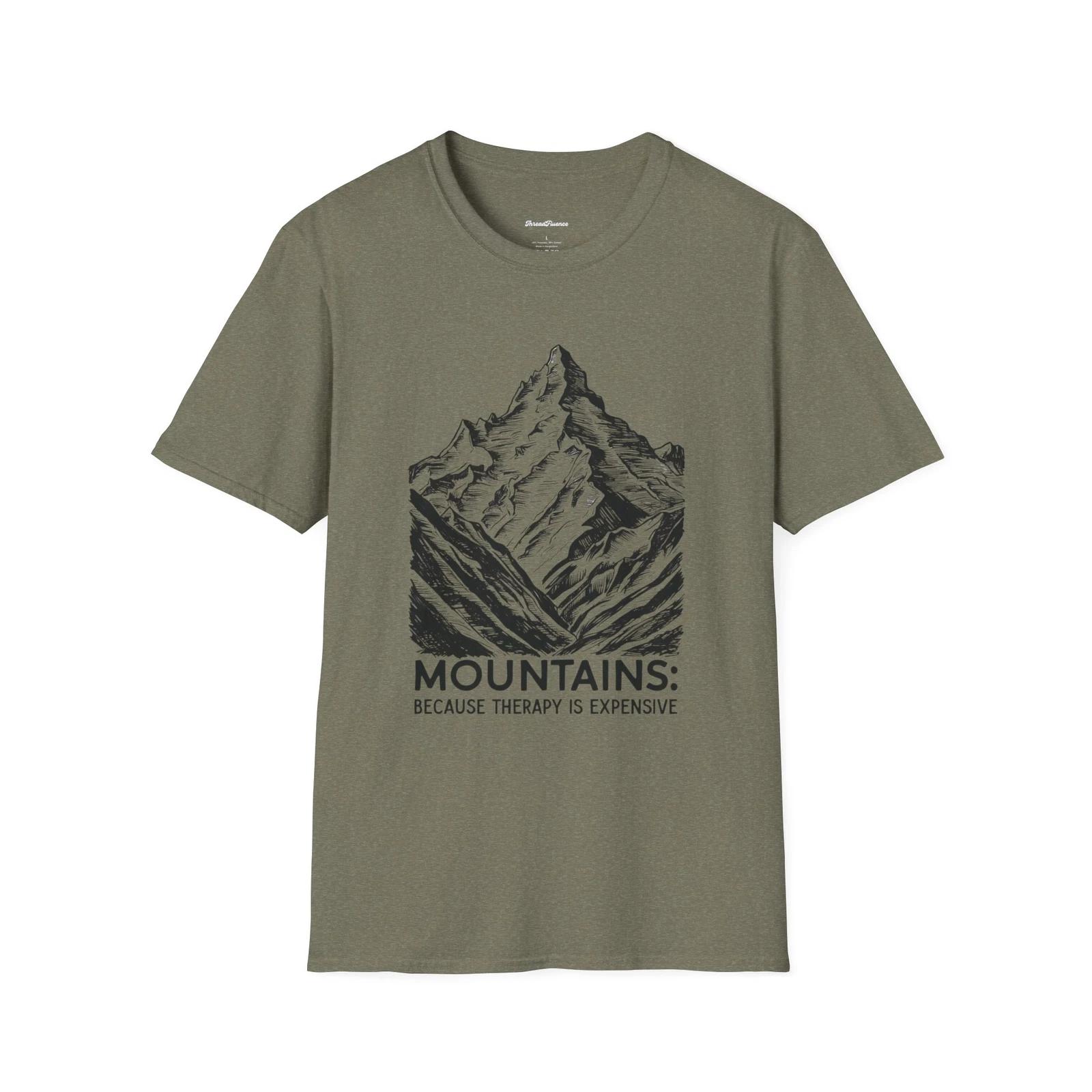 Mountains Therapy is Expensive T-Shirt, Sarcastic Hiking Tee, Funny Graphic S