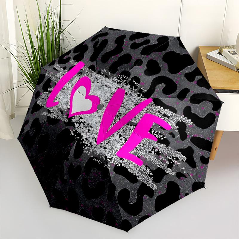 

1pc Leopard Print Love Automatic Umbrella Portable Home Essential Umbrella, Iron Umbrella Structure Suitable for All Seasons yy251123137
