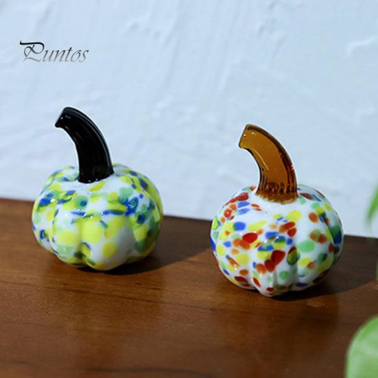 Halloween Pumpkin Ornament Hand Blown Glass Figurine, Mini Thanksgiving Fall Season Decoration Statue, Faux Crystal for Harvest Colorful