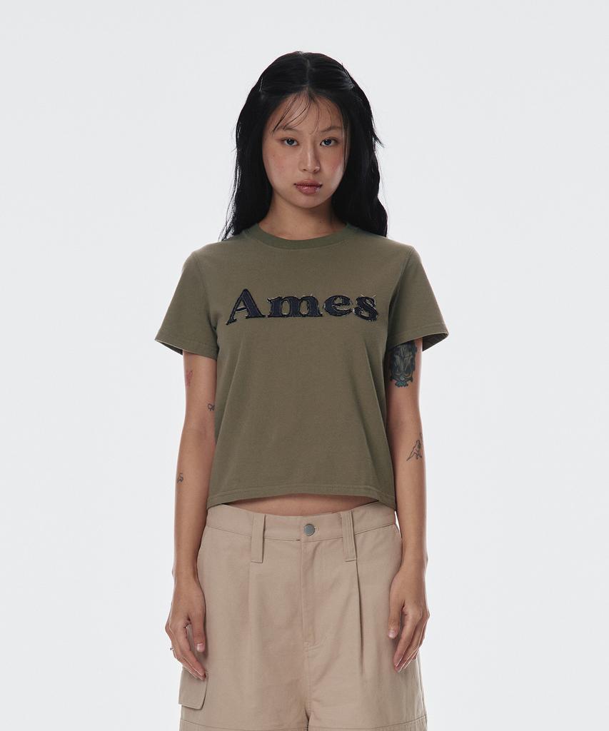AMES-WORLDWIDE Basic Logo Denim Applique Tee Khaki (Am2Emut514A)