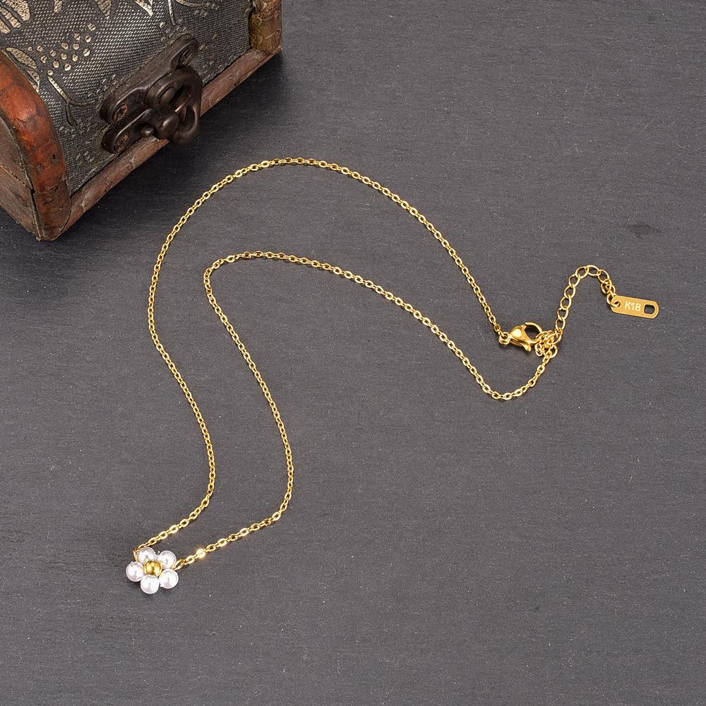 316L Stainless Steel Handmade Pearl Flower Pendant Necklace Women's Elegant Daisy Wedding Bridesmaid  Accessories