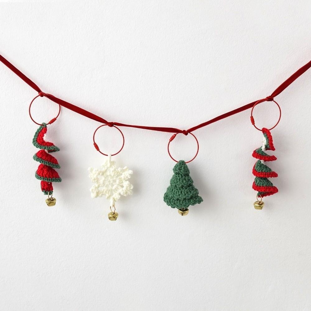 Yarn Weaving Christmas Hanging Ornament Handmade Knitted Cartoon Christmas Tree Bell Snowflake Bell Xmas Tree Pendant