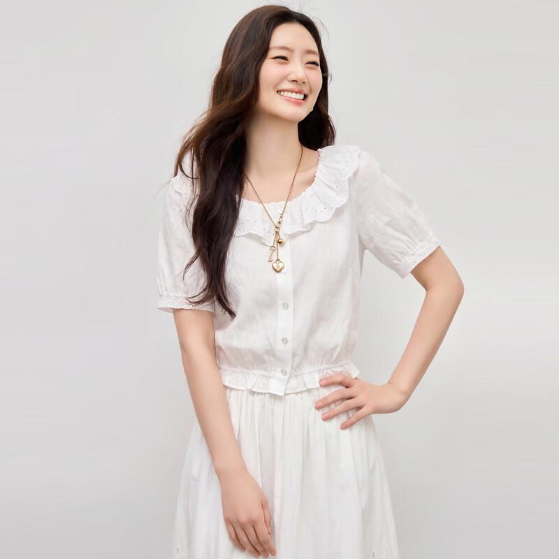 Lyocell Linen Embroidered Lace Blouse XL оптический белый