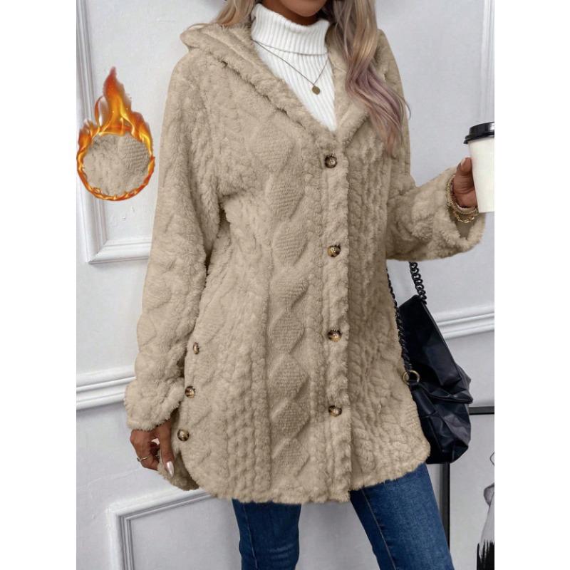 

Plush Hooded Cardigan Coat Fashion Diamond Pattern Women s Solid Color Long Sleeved Jacket Soft Fabric Autumn and Winter S хакі