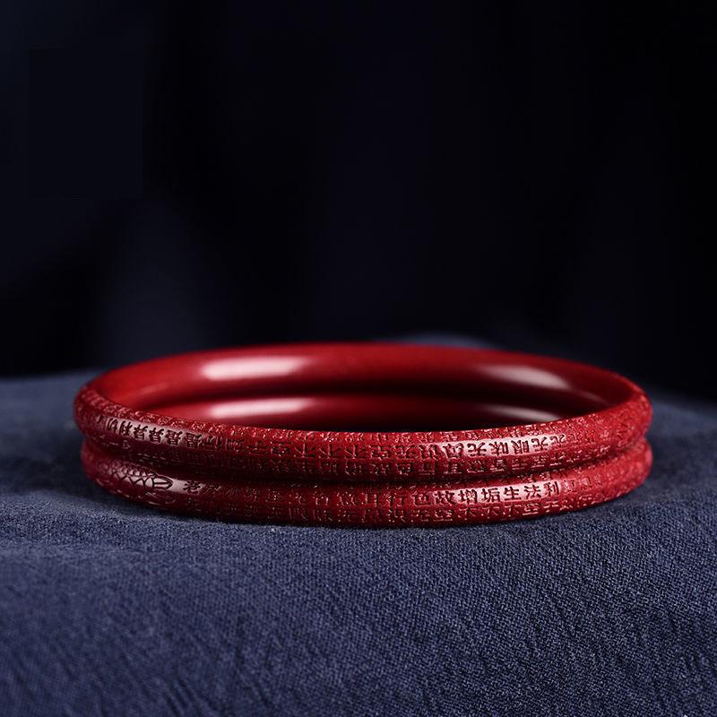 Natural Cinnabar Bangle: Purple Gold Sand Heart Sutra Design for Women