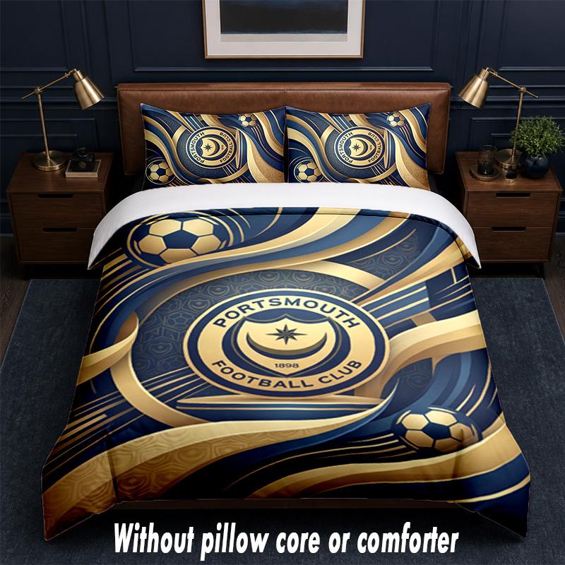 Portsmouth FC Design Bett Bettwäsche Set 1 Bettbezug + 2 Kissenbezüge Weich Atmungsaktiv Haushalt Bettwäsche