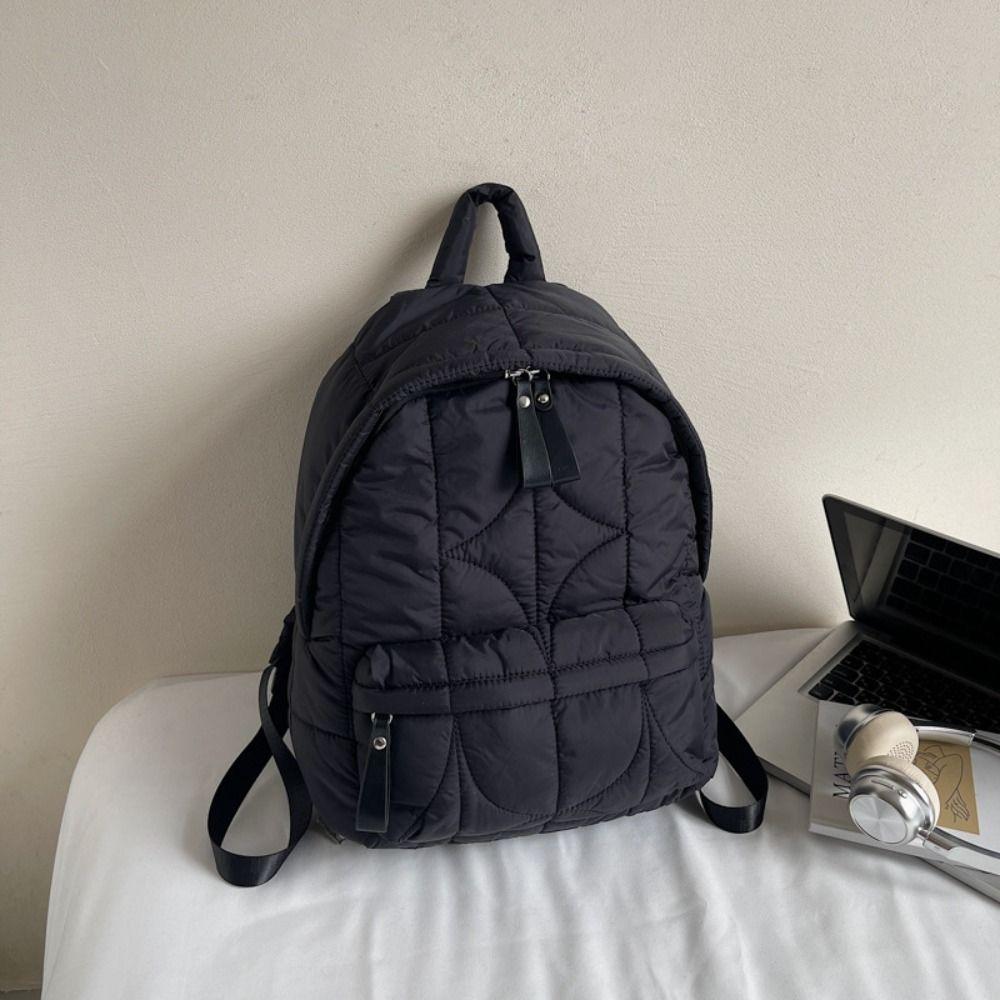 Nylon Padded Coat Backpack Solid Color Student Schoolbag Space Cotton Shoulder Bag  Outdoor
