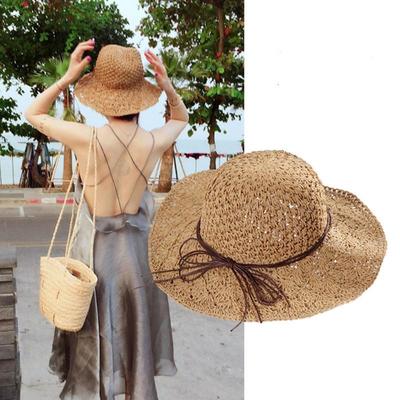 Sun Hat For Women Handmade Weave Straw Hat Bowknot Foldable Summer Hat Lady Wide Brim Beach Hat Female