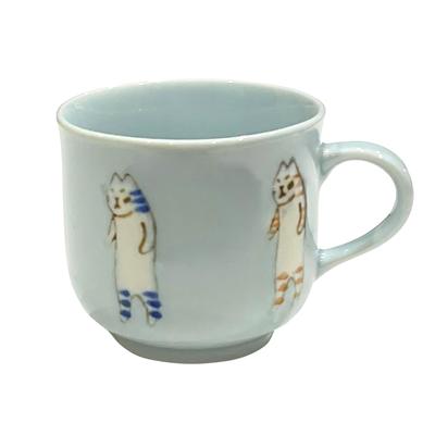 24to3 Nishitomi Ceramics Arita Ware Mug Cup Small 130ml Mini Cat Pattern Tachicat Blue Microwave Safe Made In Japan 480482 Approx.