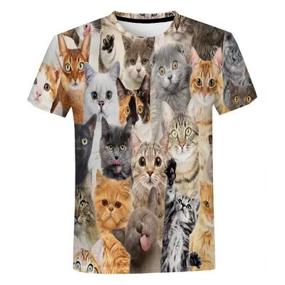 T-shirts Graphiques Animal Chat Chien Imprimés Intégralement pour Hommes T-shirts Décontractés Amusants Streetwear T-shirt Homme Manches Courtes Col Rond